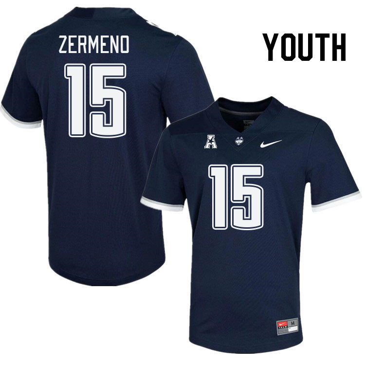 Youth #15 Brayden Zermeno Connecticut Huskies College Football Jerseys Stitched Sale-Navy - Click Image to Close